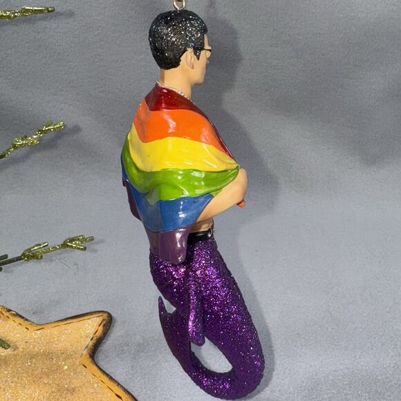 December Diamonds Pride Merman Ornament 2014 Rainbow Cape Glitter Tail Retired - Picture 3 of 13